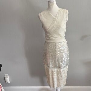 BCBGMAXAZRIA cream sequined cocktail dress. 
Elegant Cream Sequin Skirt